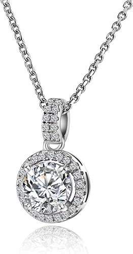 ONE : 💎Pendant Necklace 💎 MOISSANITE DIAMOND Style: ROUND (18K WHITE Gold) OVER 925 Sterling Silver Necklace) D Color VVS1 Clarity 1CT