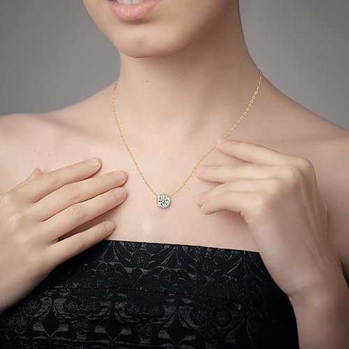 ONE :💎Pendant Necklace 💎MOISSANITE DIAMOND Color: SILVER 18K YELLOW GOLD PLATED-S925-1.0CT