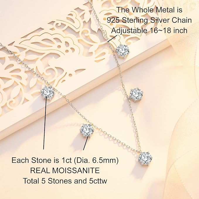 💎Pendant Necklace💎 Color: Pendant Necklace 5 Stones 5.0 CTS WHITE MOISSANITE DIAMOND 18k WHITE GOLD PLATED OVER 925 STERLNG SILVER