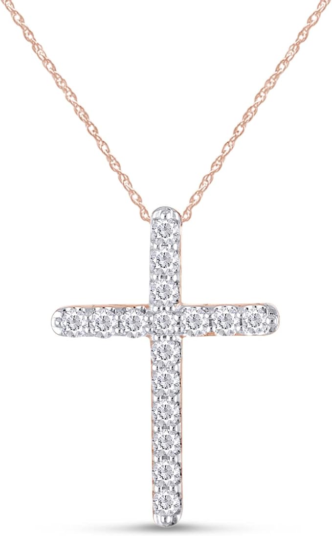 ONE :💎Pendant Cross Necklace💎MOISSANITE DIAMOND 14k ROSE GOLD PLATED OVER 925 STERLNG SILVER