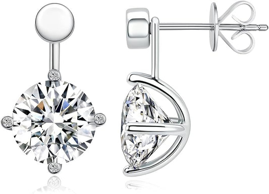 ONE PAIR: Drop & Dangle Stud Earrings, 18K White Gold PLATED 925 Sterling Silver HIGH QUALITY MOISSANITE Diamonds Total 2.0ct one pair GRA Certificate