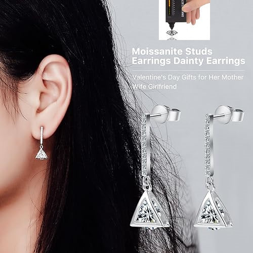 ONE PAIR: Drop & Dangle Stud Earrings, 18K White Gold PLATED 925 Sterling Silver HIGH QUALITY MOISSANITE Diamonds 2.0ct ONE PAIR GRA Certificate