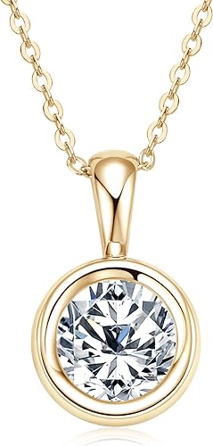 ONE :💎Pendant Necklace💎 2.0 CARAT MOISSANITE YELLOW GOLD PLATED OVER 925 STERLNG SILVER       Color: 2CT Bezel Round Yellow
