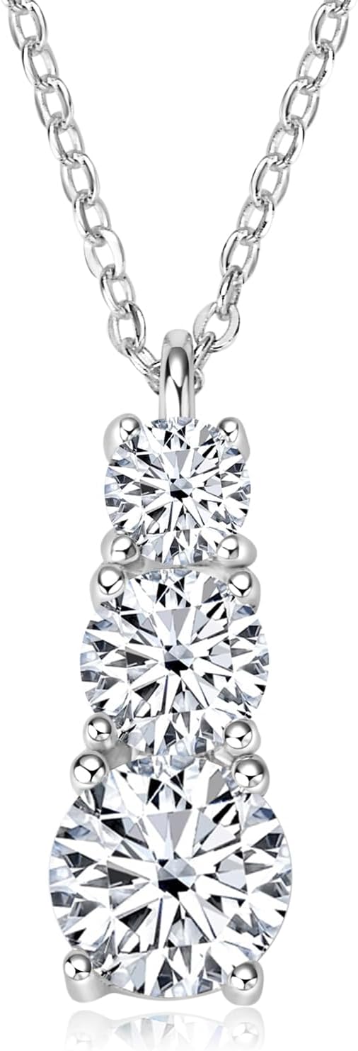 ONE :💎Pendant Necklace 💎 MOISSANITE DIAMOND  1.75CT-3 Stones 925 STERLING SILVER and Solid Gold Plated D Color VVS1 Clarity 15 INCH CHAIN adjustable