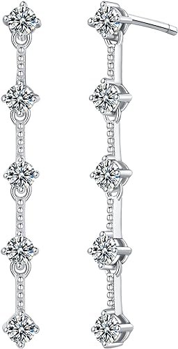 ONE PAIR: 925 Sterling Silver MOISSANITE DROP DANGLE Earrings HIGH QUALITY MOISSANITE DIAMOND Brilliant ROUND CUT