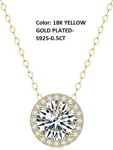 ONE :💎Pendant Necklace 💎MOISSANITE DIAMOND Color: SILVER 18K YELLOW GOLD PLATED-S925-0.5CT