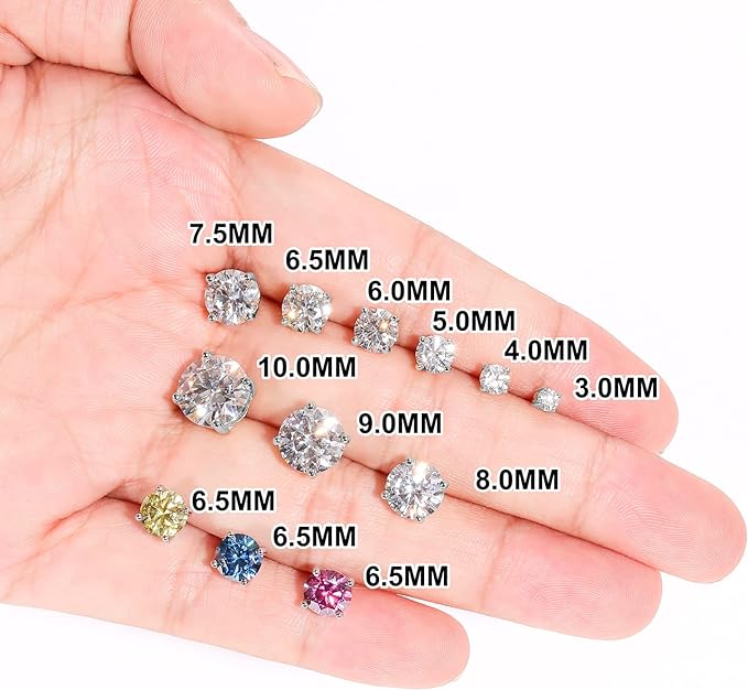 ONE PAIR: of Earrings 2.0 carats (1.0ct 6.5mm*2) Screw Back Color Blue HIGH QUALITY MOISSANITE DIAMOND EARRINGS SCREW BACK