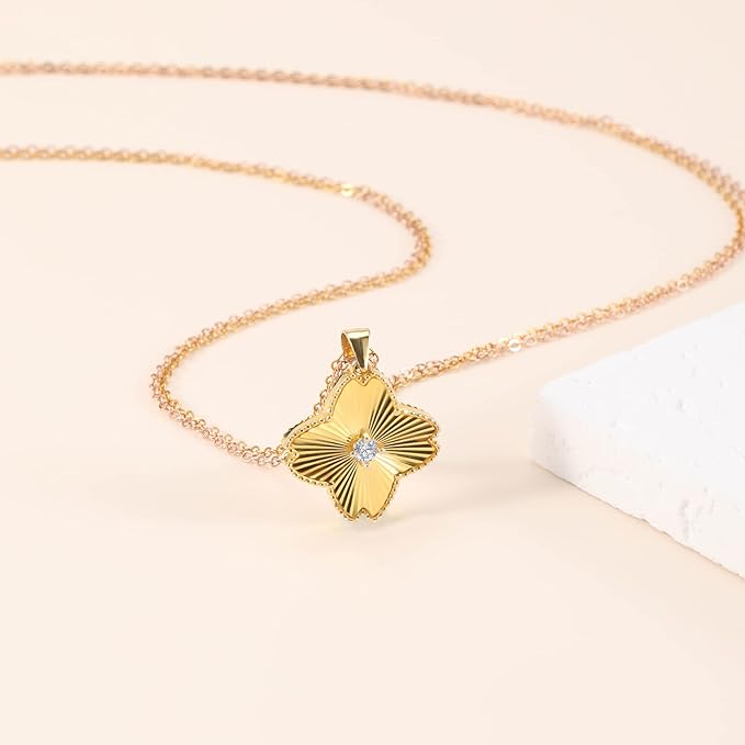 ONE :💎Pendant MOISSANITE Necklace 💎, Clover YELLOW GOLD PLATED OVER 925 STERLNG SILVER