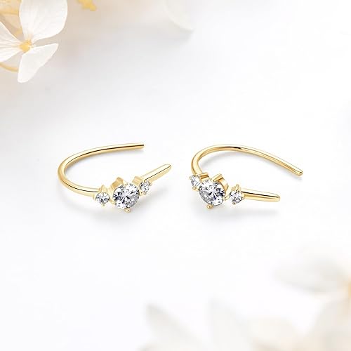 ONE PAIR: 925 Sterling Silver MOISSANITE Earrings HIGH QUALITY MOISSANITE DIAMOND Brilliant ROUND CUT Color: 4MM-Open Hoops-Yellow