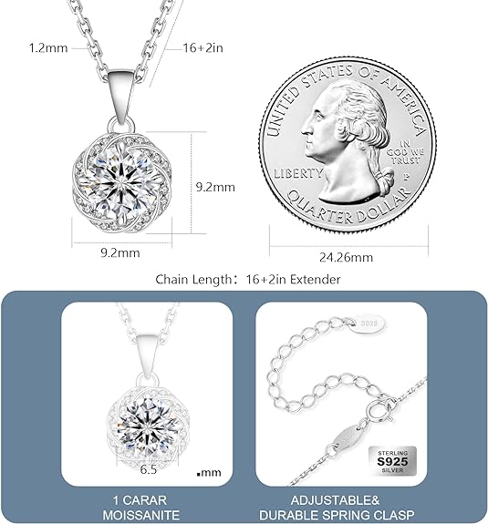 ONE :💎Pendant Necklace 💎 MOISSANITE DIAMOND - 925 STERLING SILVER and Solid Gold Plated D Color VVS1 Clarity adjustable Chain Color: Camellia flower 1 carat