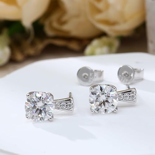 ONE PAIR: Drop & Dangle Stud Earrings, 18K White Gold PLATED 925 Sterling Silver HIGH QUALITY MOISSANITE Diamonds Total 2.0ct one pair GRA Certificate