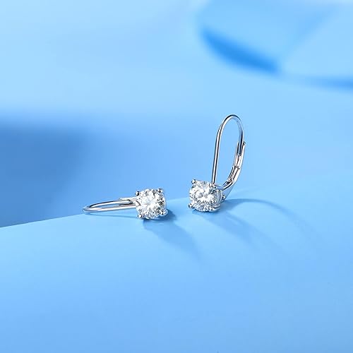 ONE PAIR: 18K White Gold 925 Sterling Silver Dangle Earrings Leverback Drop Earrings  Color  Brilliant 1.0ct-2.0ct D Round Cut HIGH QUALITY MOISSANITE DIAMOND