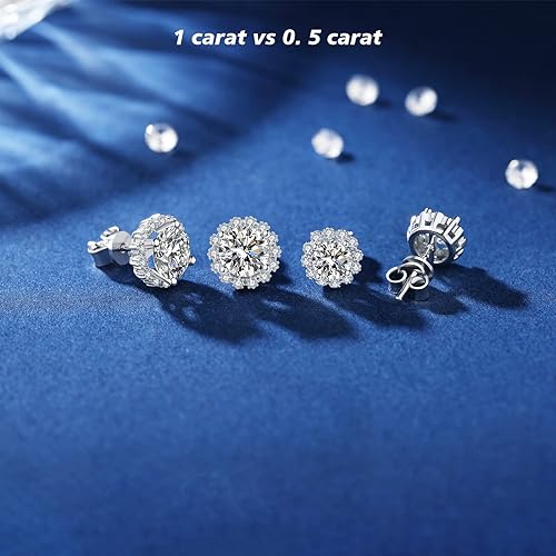 ONE PAIR: 925 Sterling Silver MOISSANITE STUD Earrings HIGH QUALITY MOISSANITE DIAMOND Brilliant ROUND CUT