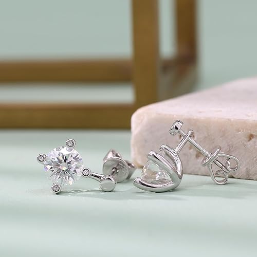ONE PAIR: Drop & Dangle Stud Earrings, 18K White Gold PLATED 925 Sterling Silver HIGH QUALITY MOISSANITE Diamonds Total 2.0ct one pair GRA Certificate