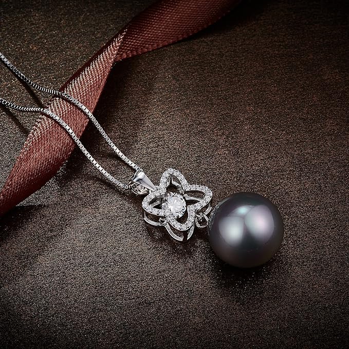 ONE :💎Pendant MOISSANITE Necklace 💎 It dances and shines, Fresh water Cultured Pearl GRAY:14 mm, MOISSANITE : 5.0 mm 0.5 carat. VVS1 Clarity, Excellent Cut. WHITE GOLD PLATED