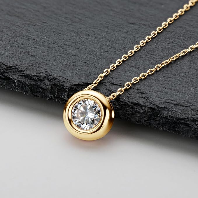 ONE : 💎Pendant Necklace 💎 MOISSANITE DIAMOND Style: Round Solitaire 1CT Cut D Color VVS1 Clarity 18K YELLOW Gold Plated OVER 925 Sterling Silver Necklace