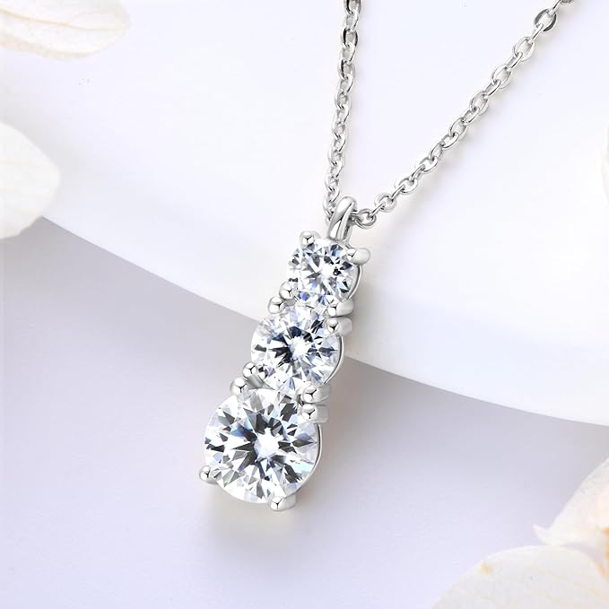 ONE :💎Pendant Necklace 💎 MOISSANITE DIAMOND  1.75CT-3 Stones 925 STERLING SILVER and Solid Gold Plated D Color VVS1 Clarity 15 INCH CHAIN adjustable
