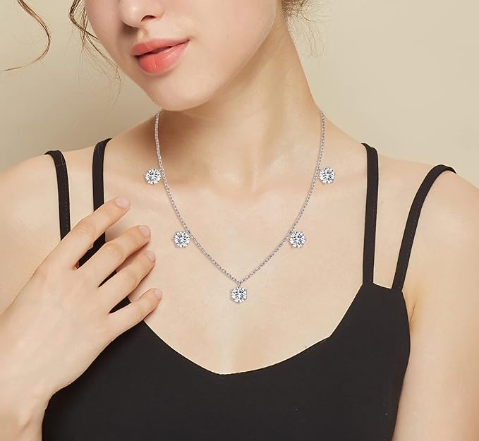 ONE :💎Pendant Necklace💎 Color: Pendant Necklace 5 Stones  total 5 STONES 2.5cttw WHITE MOISSANITE DIAMOND 18k WHITE GOLD PLATED OVER 925 STERLNG SILVER