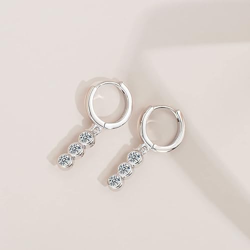 ONE PAIR: 925 Sterling Silver MOISSANITE DROP Earrings HIGH QUALITY MOISSANITE DIAMOND Brilliant ROUND CUT