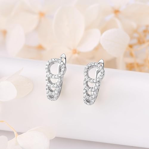 ONE PAIR: 925 Sterling Silver HOOP MOISSANITE Earrings HIGH QUALITY MOISSANITE DIAMOND Brilliant ROUND CUT