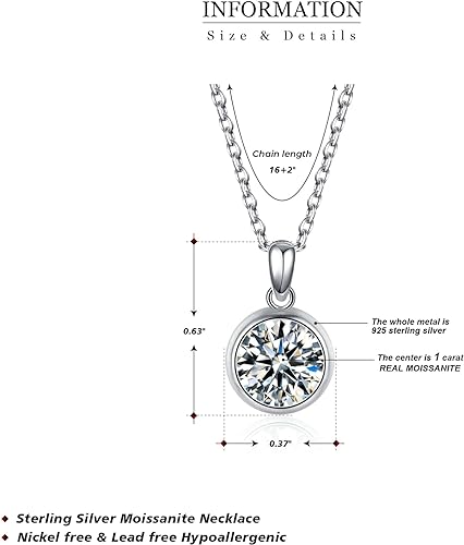 ONE :💎Pendant Necklace 💎MOISSANITE DIAMOND - 925 STERLING SILVER and Solid D Color VVS1 Clarity adjustable Chain