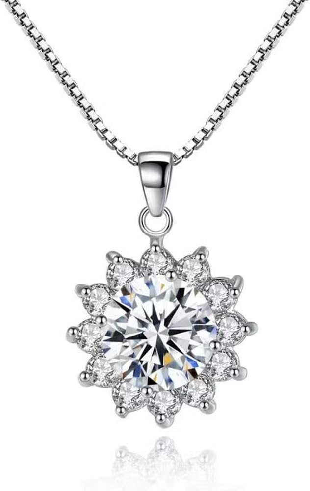 ONE : 💎Pendant Necklace 💎 MOISSANITE DIAMOND Snow Queen (18K WHITE Gold) OVER 925 Sterling Silver Necklace) D Color VVS1 Clarity 1CT