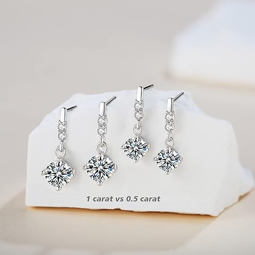 ONE PAIR: 925 Sterling Silver MOISSANITE DANGLE Earrings HIGH QUALITY MOISSANITE DIAMOND Brilliant ROUND CUT