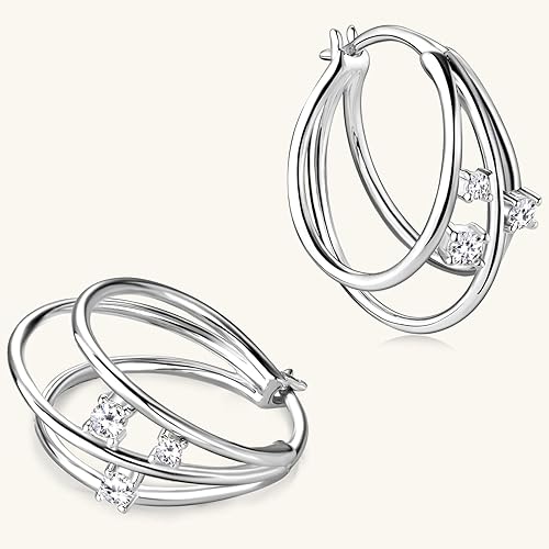 ONE PAIR: MOISSANITE Diamond Earrings, Triple Huggie Illusion Hoop Earrings for Women D Color Lab Create Diamond Hoop Earring 18K Gold Plated 925 Sterling Silver with GRA Certificate Birthday Jewelry Gifts