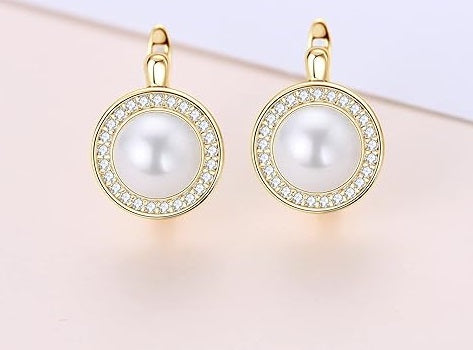 ONE PAIR:  Hand Crafted with High-Quality 925 Sterling Silver, These Earrings are Plated in 18k Yellow Gold  MOISSANITE DIAMONDS are round cut for a multi-faceted look and freshwater pearls