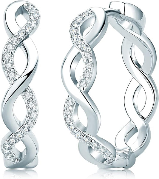 ONE PAIR: Gorgeous HOOP EARRINGS HIGH QUALITY MOISSANITE Diamonds 18K White Gold PLATED 925 Sterling Silver Total GRA Certificate