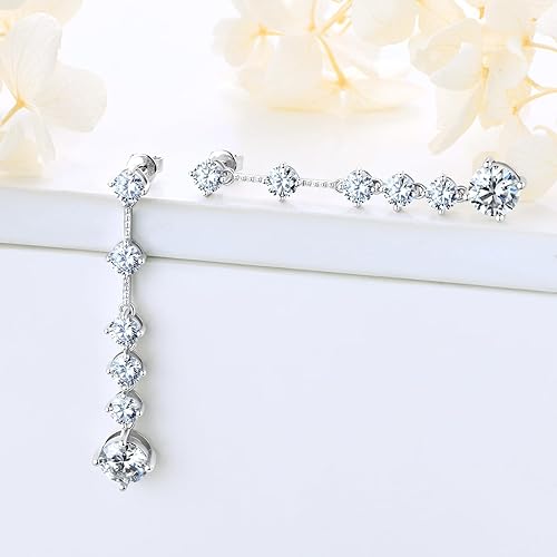 ONE PAIR: 925 Sterling Silver DROP MOISSANITE Earrings  Brilliant ROUND CUT Color: New 53.7mm-White Gold 4CT HIGH QUALITY MOISSANITE DIAMOND 18 K White Gold Plated