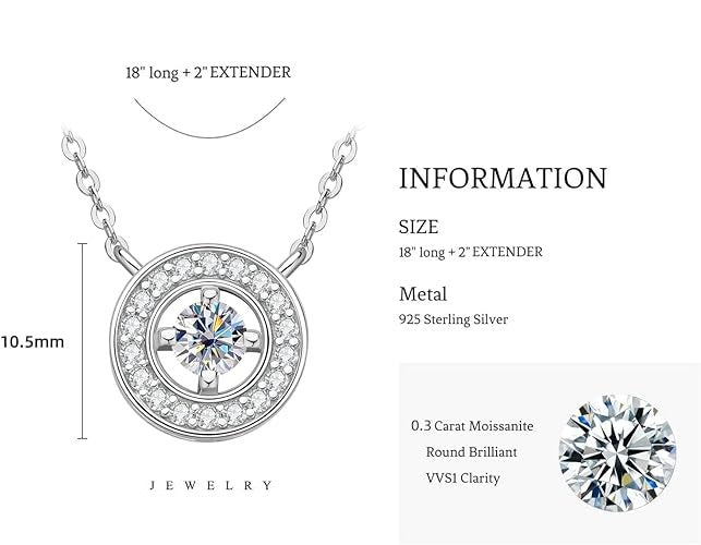 ONE :💎Pendant Necklace💎 0.3 CARAT MOISSANITE WHITE GOLD PLATED OVER 925 STERLNG SILVER