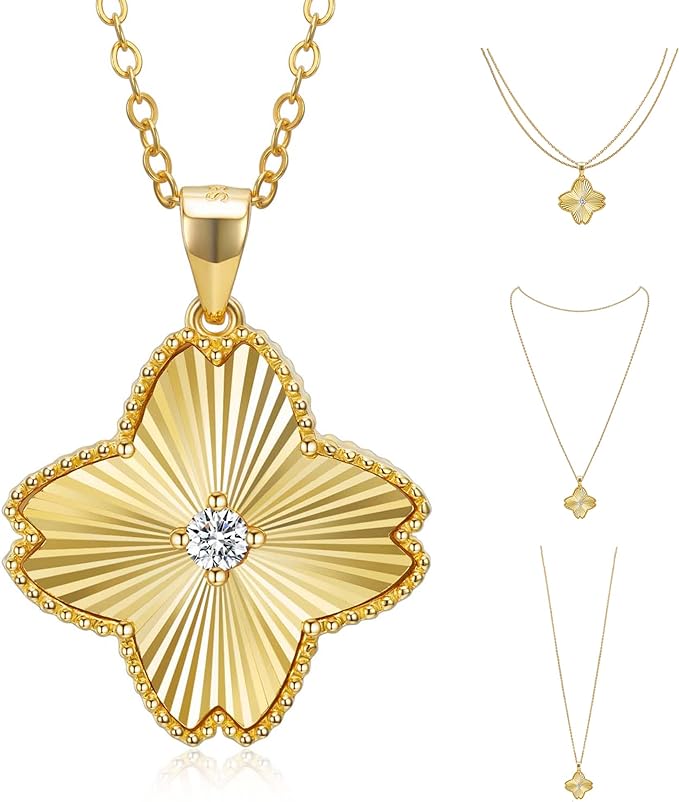 ONE :💎Pendant MOISSANITE Necklace 💎, Clover YELLOW GOLD PLATED OVER 925 STERLNG SILVER