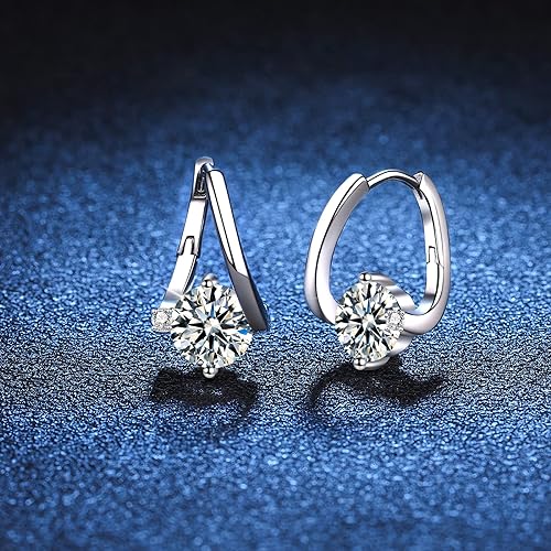 ONE PAIR: 925 Sterling Silver MOISSANITE HOOP Earrings HIGH QUALITY MOISSANITE DIAMOND Brilliant ROUND CUT