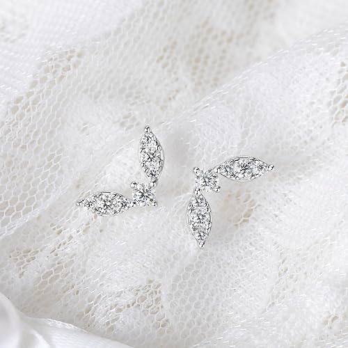 ONE PAIR: Gorgeous Leaf Shaped Silver Stud Earrings MOISSANITE DIAMONDS D Color VVS1 Clarity Brilliant Stud earrings height: 0.48 inch (12.2mm), width:0.26 inch (6.8mm).