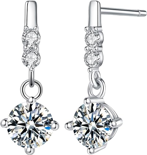 ONE PAIR: 925 Sterling Silver MOISSANITE DROP Earrings HIGH QUALITY MOISSANITE DIAMOND Brilliant ROUND CUT