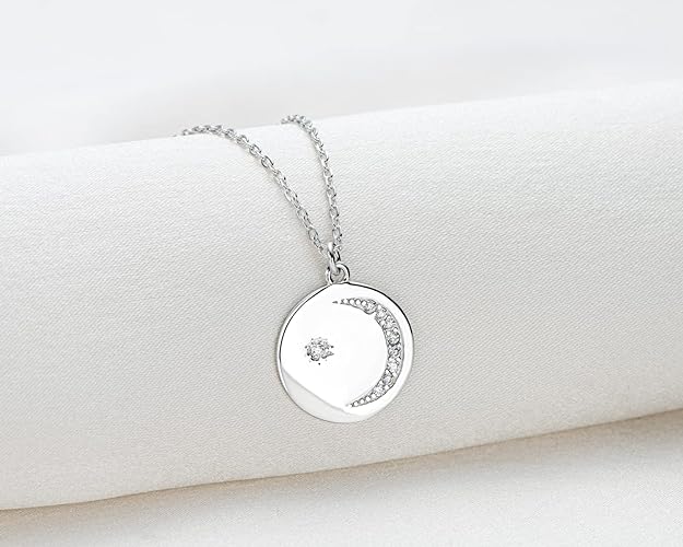 ONE :💎Pendant Necklace💎 Color: Crescent Moon-White MOISSANITE DIAMOND 18k WHITE GOLD PLATED OVER 925 STERLNG SILVER