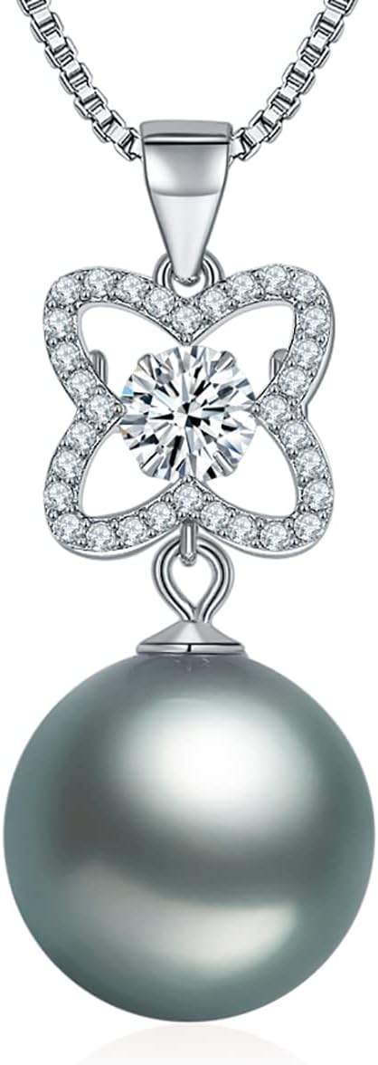 ONE :💎Pendant MOISSANITE Necklace 💎 It dances and shines, Fresh water Cultured Pearl GRAY:14 mm, MOISSANITE : 5.0 mm 0.5 carat. VVS1 Clarity, Excellent Cut. WHITE GOLD PLATED
