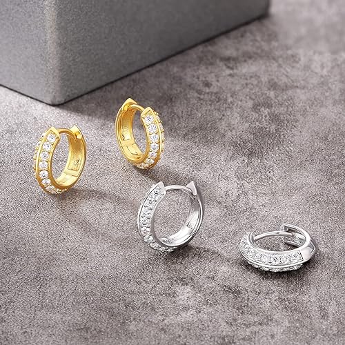 ONE PAIR: HOOP Earrings, MOISSANITE Diamonds 14K YELLOW GOLD PLATED OVER 925 Sterling Silver, Comes With A GRA Certificate. Color: 14k Yellow Gold-1.0ct-Double row