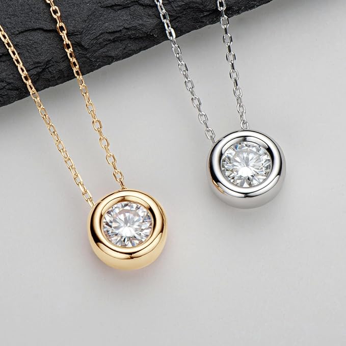 ONE : 💎Pendant Necklace 💎 MOISSANITE DIAMOND Style: Round Solitaire 1CT Cut D Color VVS1 Clarity 18K YELLOW Gold Plated OVER 925 Sterling Silver Necklace