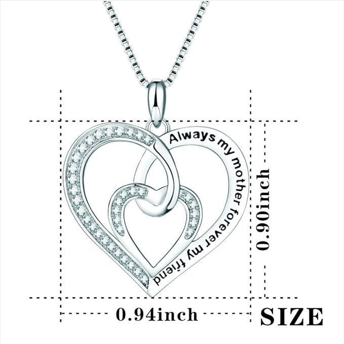 ONE PAIR: CZ Crystal Platinum Plated Silver Necklace Gifts for Mom Wife Girlfriend Her on Mothers Day Anniversary Birthday Gifts for Women Always My Mother Forever My Friend necklace