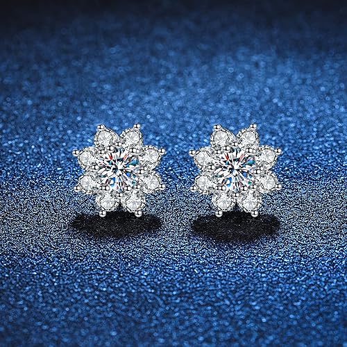 ONE PAIR: 925 Sterling Silver MOISSANITE STUD STAR Earrings HIGH QUALITY MOISSANITE DIAMOND Brilliant ROUND CUT style 5-0.5 carat center