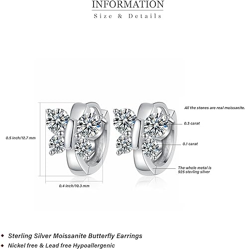 ONE PAIR: 925 Sterling Silver MOISSANITE Earrings HIGH QUALITY MOISSANITE DIAMOND Brilliant ROUND CUT