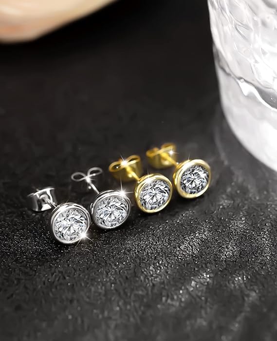 ONE PAIR: 925 Sterling Silver STUD MOISSANITE Earrings  Brilliant ROUND CUT HIGH QUALITY MOISSANITE DIAMOND 18 K White Gold Plated