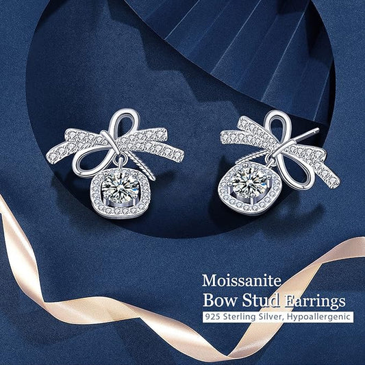 ONE PAIR: 925 Sterling Silver MOISSANITE Earrings HIGH QUALITY MOISSANITE DIAMOND Brilliant ROUND CUT