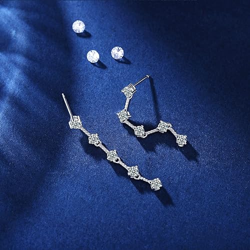 ONE PAIR: 925 Sterling Silver MOISSANITE DROP DANGLE Earrings HIGH QUALITY MOISSANITE DIAMOND Brilliant ROUND CUT