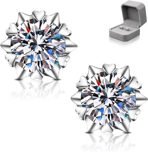 ONE PAIR: MOISSANITE Diamond Earrings, Stud Earrings for Women, 4 Ct D Color VVS Bright Lab Cut Heart Shape Diamond earrings studs Silver Earrings, for Anniversary Celebrations, Birthday Parties, Work Party Travel