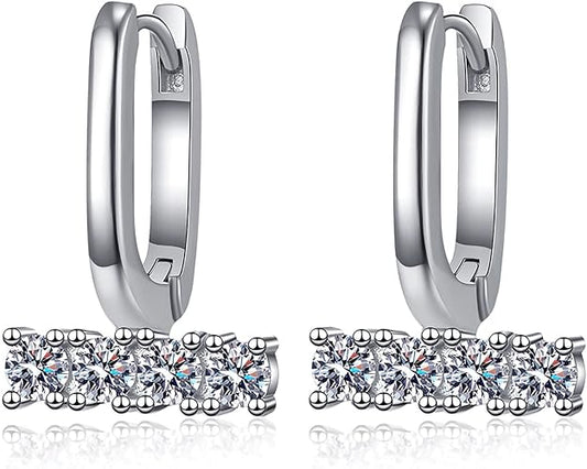 ONE PAIR: 925 Sterling Silver MOISSANITE HOOP Earrings HIGH QUALITY MOISSANITE DIAMOND Brilliant ROUND CUT