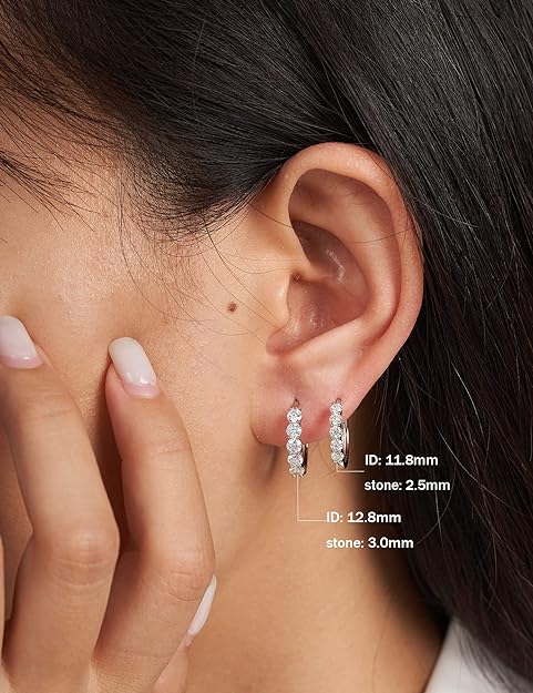 ONE PAIR: Hoop Earrings,925 Sterling Silver with 18K White Gold Plated HIGH QUALITY MOISSANITE DIAMONDS 12.8mm 1.15 Carat/Pair D color and VVS1 Clarity