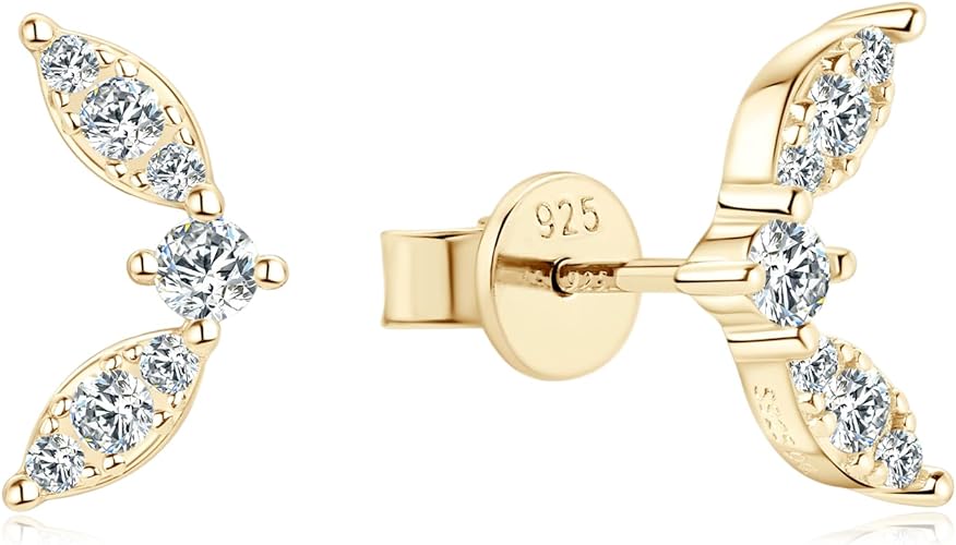 ONE PAIR: Gorgeous Leaf Shaped Gold Stud Earrings MOISSANITE DIAMONDS D Color VVS1 Clarity Brilliant Stud earrings height: 0.48 inch (12.2mm), width:0.26 inch (6.8mm).